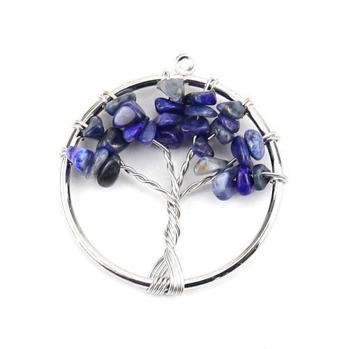 Gemstone Pendants Jewelry Natural Stone with Brass & Zinc Alloy Tree silver color plated DIY nickel lead & cadmium free 30mm Sold By PC