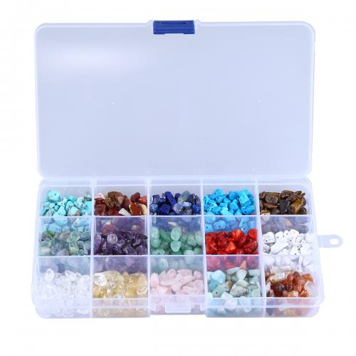 Gemstone smykker perler, Ædelsten, med Plastboks, Uregelmæssig, du kan DIY & 15 celler, blandede farver, box:17.2x10x2.2cm,beads:4-8mm, Solgt af Box