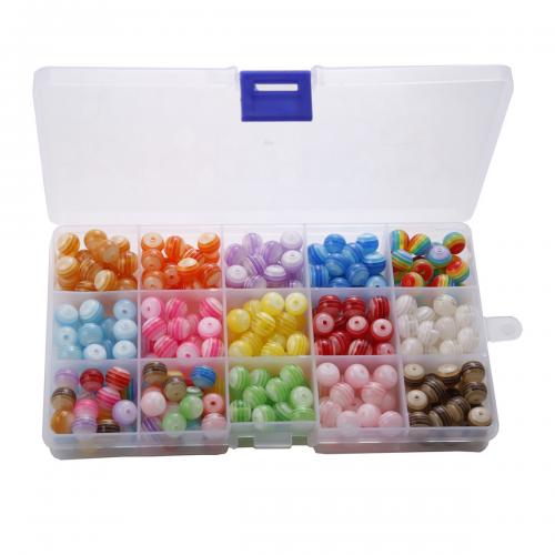 Χάντρες ρητίνης κοσμήματα, Ρητίνη, με Πλαστικό κουτί, Γύρος, DIY & 15 κύτταρα, μικτά χρώματα, box:17.2x10x2.2cm,beads:10mm, Περίπου 300PCs/Box, Sold Με Box