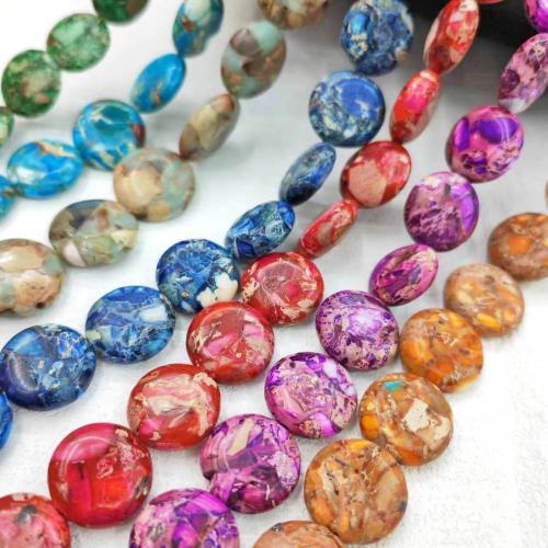 Gemstone smykker perler, Impression Jasper, Flad Rund, du kan DIY, flere farver til valg, 16mm, Ca. 21pc'er/Strand, Solgt af Strand