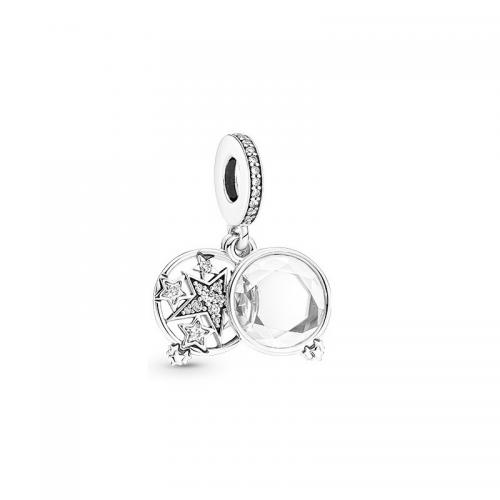 Cubic Zirconia Micro Pave 925 Sterling Silver Pendant with Lampwork plated & micro pave cubic zirconia silver color The hole is 5mm and the outer diameter is 10mm Sold By PC