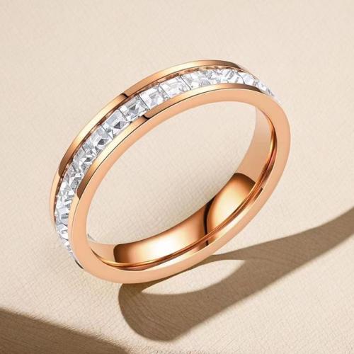 Rhinestone Stainless Steel Finger Ring 304 Stainless Steel Vacuum Ion Plating fashion jewelry  & for woman & with rhinestone nickel lead & cadmium free Sold By PC