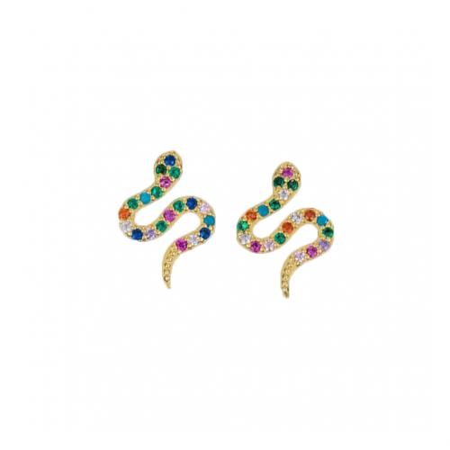 Brass Stud Earring Snake real gold plated micro pave cubic zirconia & for woman 20mm Sold By Pair