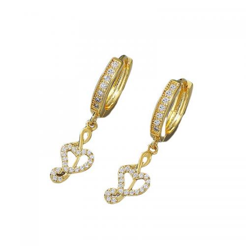 Brass Huggie Hoop Drop Earring Music Note real gold plated micro pave cubic zirconia & for woman & hollow Sold By Pair