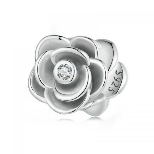 925 Sterling Silver perle, Rose, možete DIY & micro utrti kubni cirkonij & velika rupa, nikal, olovo i kadmij besplatno, 10x10mm, Rupa:Približno 4.5mm, Prodano By PC