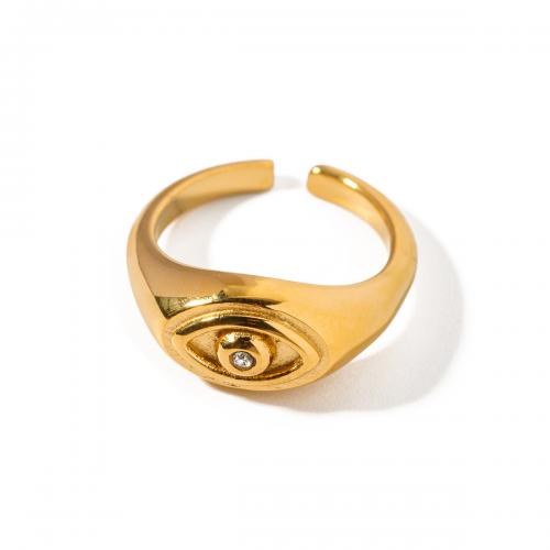 Mal de ojo del anillo de dedo de la joyería, acero inoxidable 304, 18K chapado en oro, para mujer & con diamantes de imitación, dorado, inner diameter 17.2mm,width9.1mm, Vendido por UD