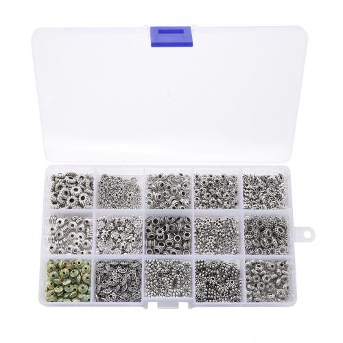 Zinc Alloy Spacer Beads, with Plastic Box, plated, DIY & 15 cells, nickel, lead & cadmium free, 173x100x21mm, Approx 750PCs/Box, Sold By Box