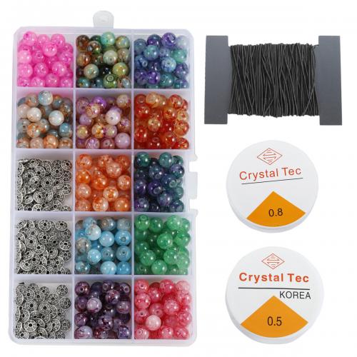 DIY Jewelry Supplies Glass with Plastic Box & Crystal Thread & Zinc Alloy silver color plated mixed colors Sold By Box
