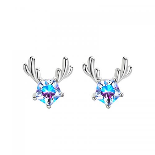 Cubic Zirconia Micro Pave Sterling Silver Earring 925 Sterling Silver Antlers plated micro pave cubic zirconia & for woman Sold By Pair