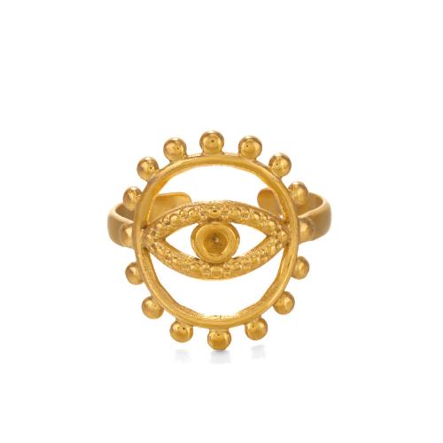 304 roestvrij staal Manchet Finger Ring, Boze oog, gold plated, verstelbaar & voor vrouw & hol, Maat:6.5, Verkocht door PC