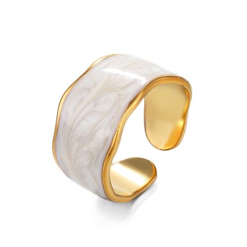 304 roestvrij staal Manchet Finger Ring, echt goud verguld, verstelbaar & voor vrouw & glazuur, Maat:8, Verkocht door PC