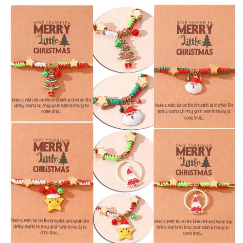 Zinc Alloy Bracelet with Korean Waxed Cord & Plastic Pearl & Iron plated Christmas jewelry & for woman & enamel Length Approx 6.3-11 Inch Sold By PC