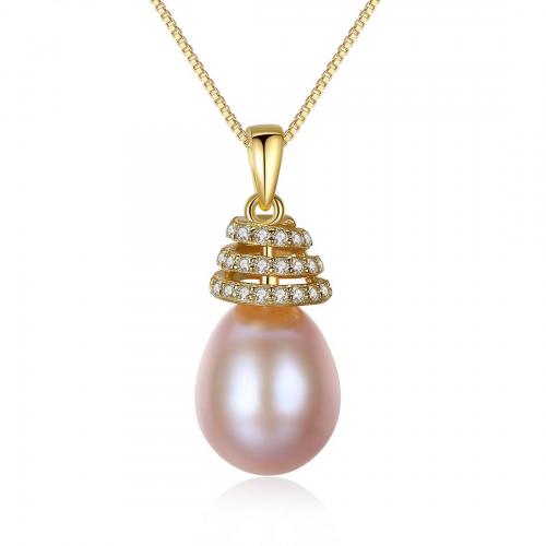 Srebrny naszyjnik z perłami, Perła naturalna słodkowodna, ze 925 Srebro, ze 5cm przedłużeniami łańcuszka, Platerowane w kolorze złota, biżuteria moda & dla kobiety & z kamieniem, dostępnych więcej kolorów, 10x23mm, długość około 40 cm, sprzedane przez PC