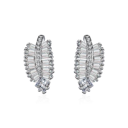 Cubic Zirconia Micro Pave Brass Earring Leaf fashion jewelry & micro pave cubic zirconia & for woman nickel lead & cadmium free Sold By Pair