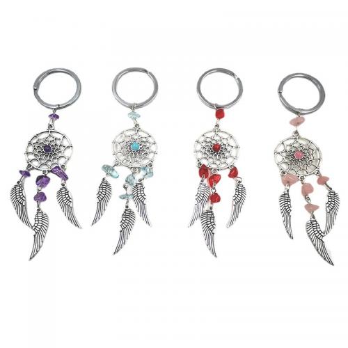 Bag Purse Charms Keyrings Keychains Zinc Alloy with Natural Gravel Dream Catcher Unisex nickel lead & cadmium free length 118mm Dream Network inside diameter 25mm Outer diameter of key ring30mm Sold By PC