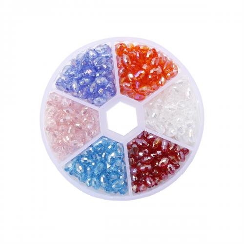 Perles en verre rocaille mélangées, avec Boîte en plastique, ovale, DIY & 6 cellules, couleurs mélangées, box:8x8x2cm,beads:4x6mm, Environ 420PC/boîte, Vendu par boîte