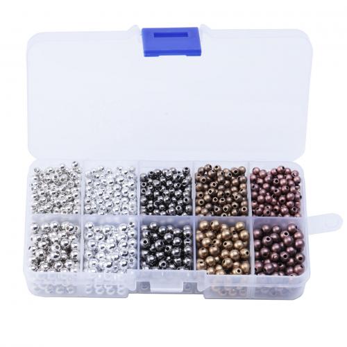 Perles en plastique revêtue de cuivre, plastique revêtu de cuivre, avec Boîte en plastique, Rond, Placage, DIY & 10 cellules, couleurs mélangées, box:12.8x6.5x2.2cm,beads:4mm.5mm, Environ 1500PC/boîte, Vendu par boîte