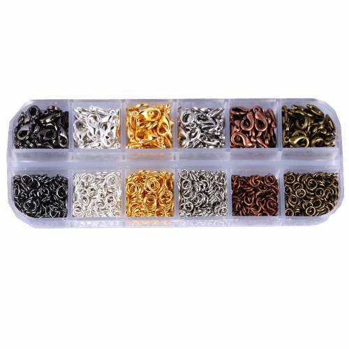 DIY Jewelry Supplies Zinc Alloy with Plastic Box & Iron plated 12 cells mixed colors nickel lead & cadmium free Sold By Box