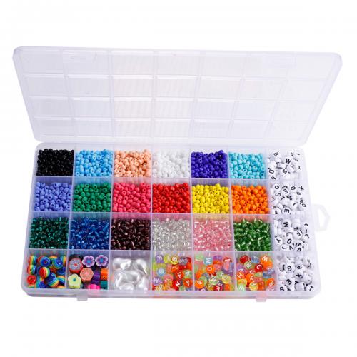 Blandade Glas Seed Beads, med Plastlåda & Akryl, 28 celler & DIY, blandade färger, 225x135x18mm, Säljs av Box