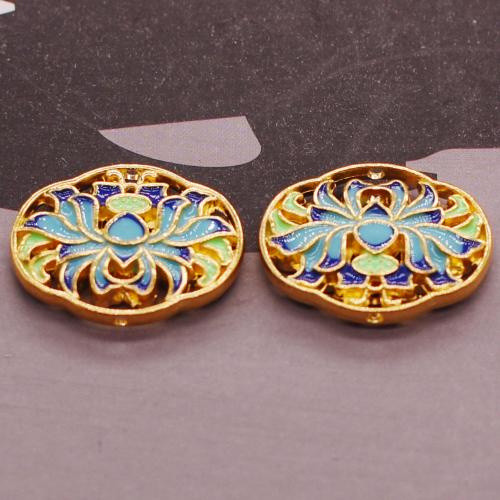 Imitation Cloisonne Zinc Alloy Beads Oval plated DIY & enamel gold nickel lead & cadmium free Sold By PC