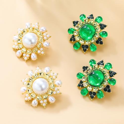 Zinc Alloy Stud Earring with Resin & Plastic Pearl Flower fashion jewelry & for woman nickel lead & cadmium free Sold By Pair