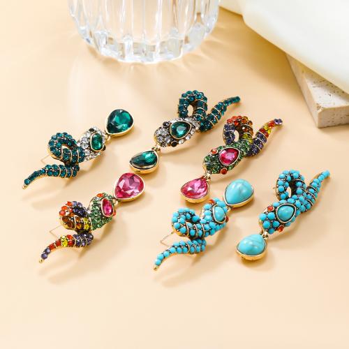 Zinc Alloy Stud Earring Snake fashion jewelry & for woman & with rhinestone nickel lead & cadmium free Sold By Pair