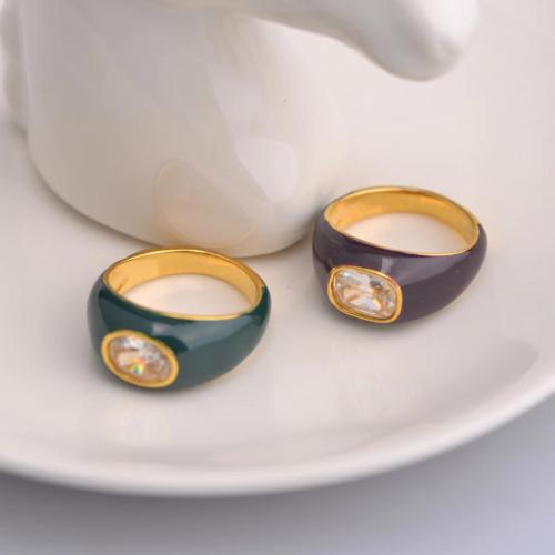 Emaille roestvrij staal vinger ring, 304 roestvrij staal, verschillende grootte voor keus & micro pave zirconia & voor vrouw & glazuur, meer kleuren voor de keuze, Verkocht door PC