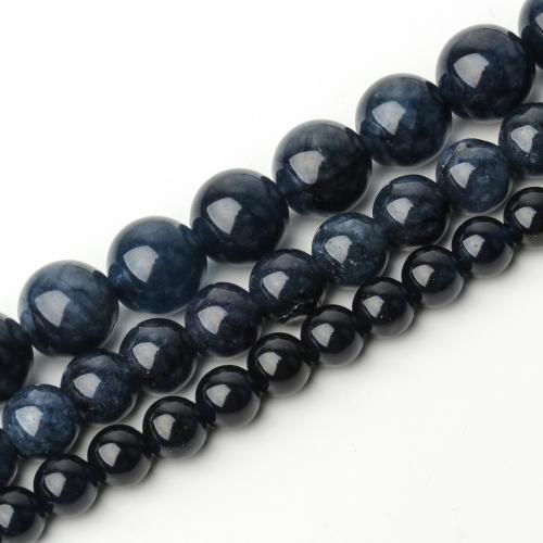 Jade Perlen, rund, DIY & verschiedene Größen vorhanden, tiefblau, verkauft per ca. 38 cm Strang