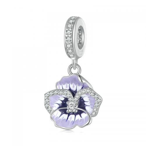 Cubic Zirconia Micro Pave 925 Sterling Silver Pendant petals plated DIY & micro pave cubic zirconia & enamel silver color Sold By PC