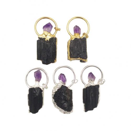 Gemstone Pendants Jewelry Tourmaline with Amethyst & Brass plated DIY Length about 25mm Hight about 43-56mm Sold By PC