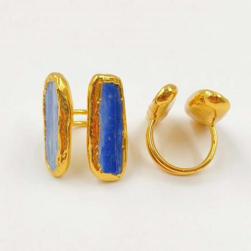 Natural Quartz Ring Finger, Cyjanit, ze Mosiądz, Platerowane w kolorze złota, biżuteria moda & dla obu płci, niebieski, inner diameter:17~20mm, sprzedane przez PC