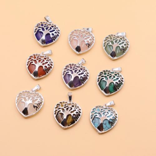 Gemstone Pendants Jewelry Natural Stone with Zinc Alloy Heart silver color plated fashion jewelry & DIY Sold By PC