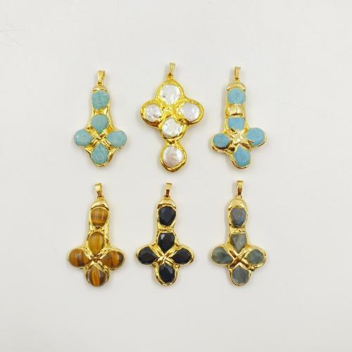 Gemstone Pendants Jewelry with pearl & Brass gold color plated fashion jewelry & DIY 49.22mm Sold By PC