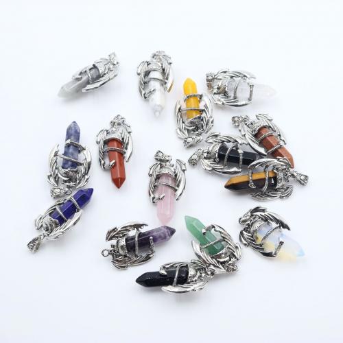 Gemstone Pendants Jewelry Natural Stone with Zinc Alloy silver color plated fashion jewelry & DIY Sold By PC