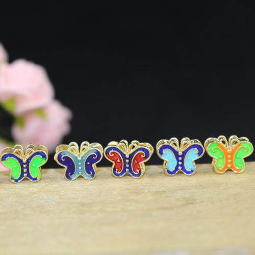 Zinc Alloy Animal Beads Butterfly gold color plated DIY & enamel nickel lead & cadmium free Sold By PC