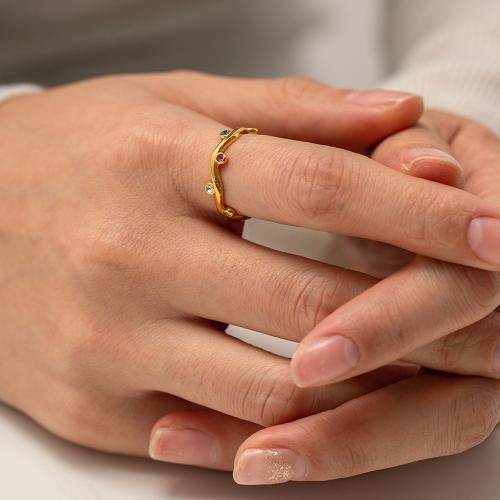 Kubni cirkonij nehrđajućeg Čelik Ring Finger, 304 nehrđajućeg čelika, pozlaćen, modni nakit & micro utrti kubni cirkonij, zlatan, Ring diameter: 2cm, Prodano By PC