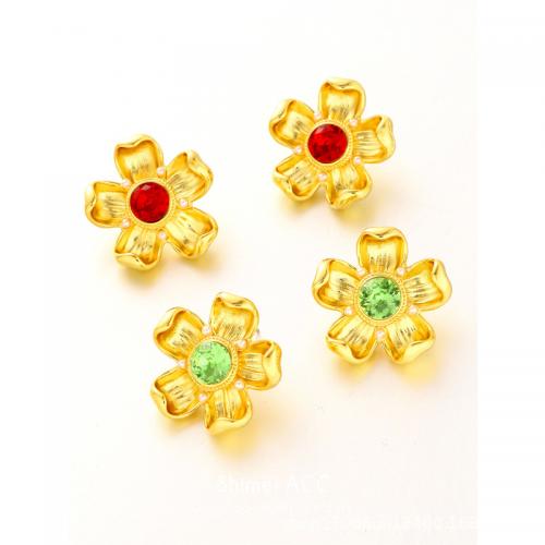 Brass Stud Earring with Plastic Pearl Flower 18K gold plated fashion jewelry & for woman & with rhinestone nickel lead & cadmium free Sold By Pair