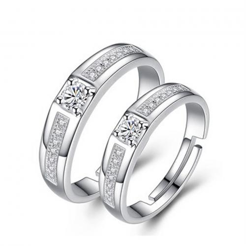 Messing paar Ring, Geometrisch Patroon, geplatineerd, verstelbaar & verschillende stijlen voor de keuze & micro pave zirconia & voor paar, Maat:6-10, Verkocht door PC