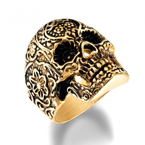 316L Stainless Steel Finger Ring Skull plated  & micro pave cubic zirconia & for man US Ring Sold By PC