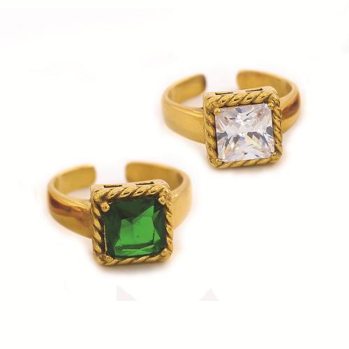 304 nehrđajućeg čelika Finger Ring, Geometrijski uzorak, zlatna boja pozlaćen, različite veličine za izbor & različitih stilova za izbor & micro utrti kubni cirkonij & za žene, Veličina:6-8, Prodano By PC
