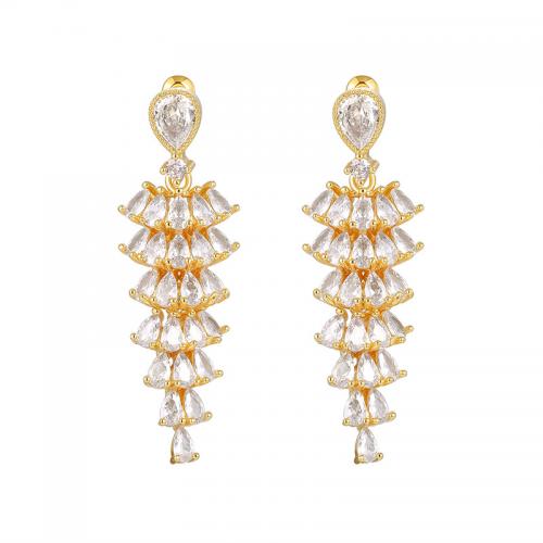 Brass Tassel Earring Geometrical Pattern plated micro pave cubic zirconia & for woman Sold By Pair