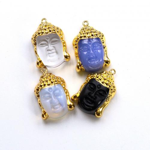 Crystal Přívěsky, Krystal, s Mosaz, Buddha, barva pozlacený, módní šperky & DIY, více barev na výběr, 21x33mm, Prodáno By PC