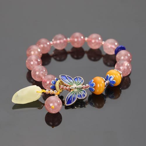 Quartz Bracelets Strawberry Quartz with Beeswax & Jade & Brass & Zinc Alloy plated fashion jewelry & dyed & for woman & enamel Length Approx 18 cm Sold By PC