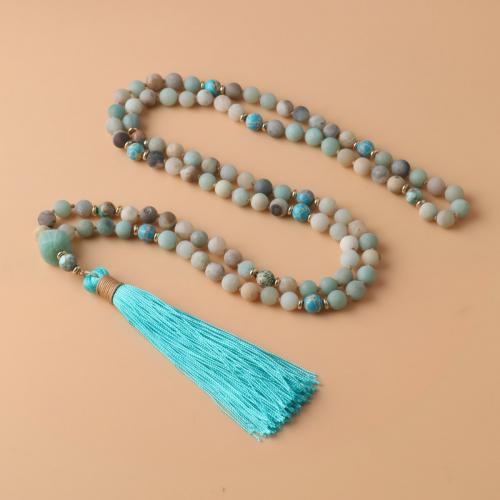 Fashion Fringe Necklace ​Amazonite​ with Knot Cord & Impression Jasper & Zinc Alloy Round gold color plated fashion jewelry & Unisex mixed colors Sold By Strand
