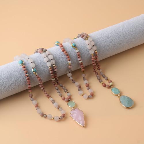 Fashion Necklace Jewelry Gemstone with ​Amazonite​ & Rose Quartz & Brass gold color plated fashion jewelry & Unisex Sold By Strand
