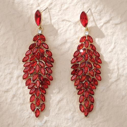 Rhinestone Earring with Zinc Alloy gold color plated fashion jewelry & for woman red Sold By Pair