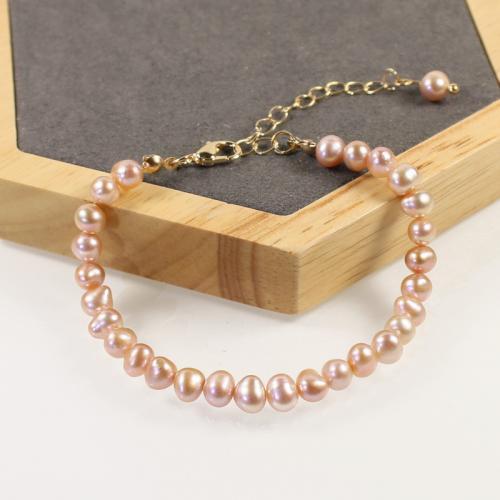 Freshwater Cultured Pearl Bracelet Brass with Freshwater Pearl with 5cm extender chain high quality plated fashion jewelry & micro pave cubic zirconia & for woman nickel lead & cadmium free Length Approx 17 cm Sold By PC