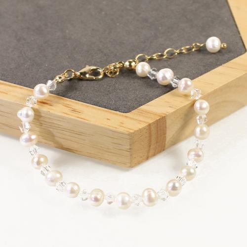 Freshwater Cultured Pearl Bracelet Brass with Seedbead & Freshwater Pearl with 5cm extender chain high quality plated fashion jewelry & micro pave cubic zirconia & for woman white nickel lead & cadmium free Length Approx 17 cm Sold By PC