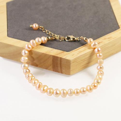 Freshwater Cultured Pearl Bracelet Brass with Freshwater Pearl with 5cm extender chain high quality plated fashion jewelry & micro pave cubic zirconia & for woman pink nickel lead & cadmium free Length Approx 17 cm Sold By PC