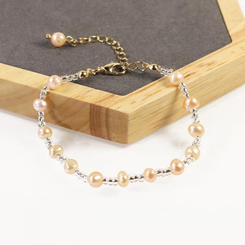 Freshwater Cultured Pearl Bracelet Brass with Seedbead & Freshwater Pearl with 5cm extender chain high quality plated fashion jewelry & micro pave cubic zirconia & for woman pink nickel lead & cadmium free Length Approx 17 cm Sold By PC